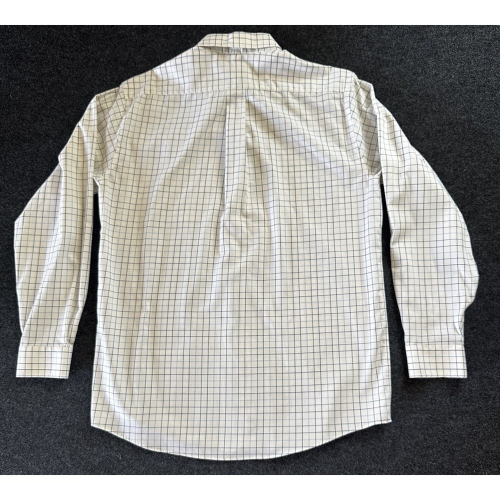 Mens LL Bean Button Down Long Sleeve Shirt Med Cream Blue Check Wrinkle Free - Picture 3 of 7